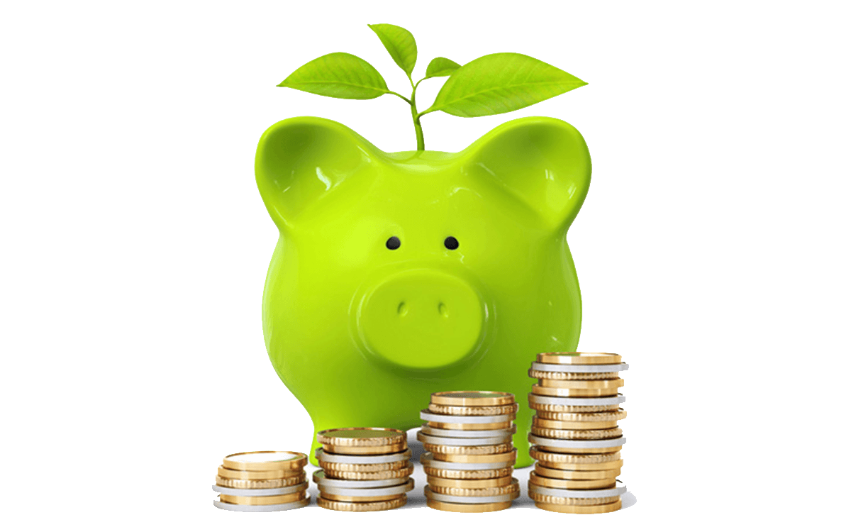 Piggy bank with coins